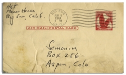 Hunter S. Thompson Autograph Letter Signed -- ''...advise if you haven't received [letter]. I'll club the postman into a coma...''